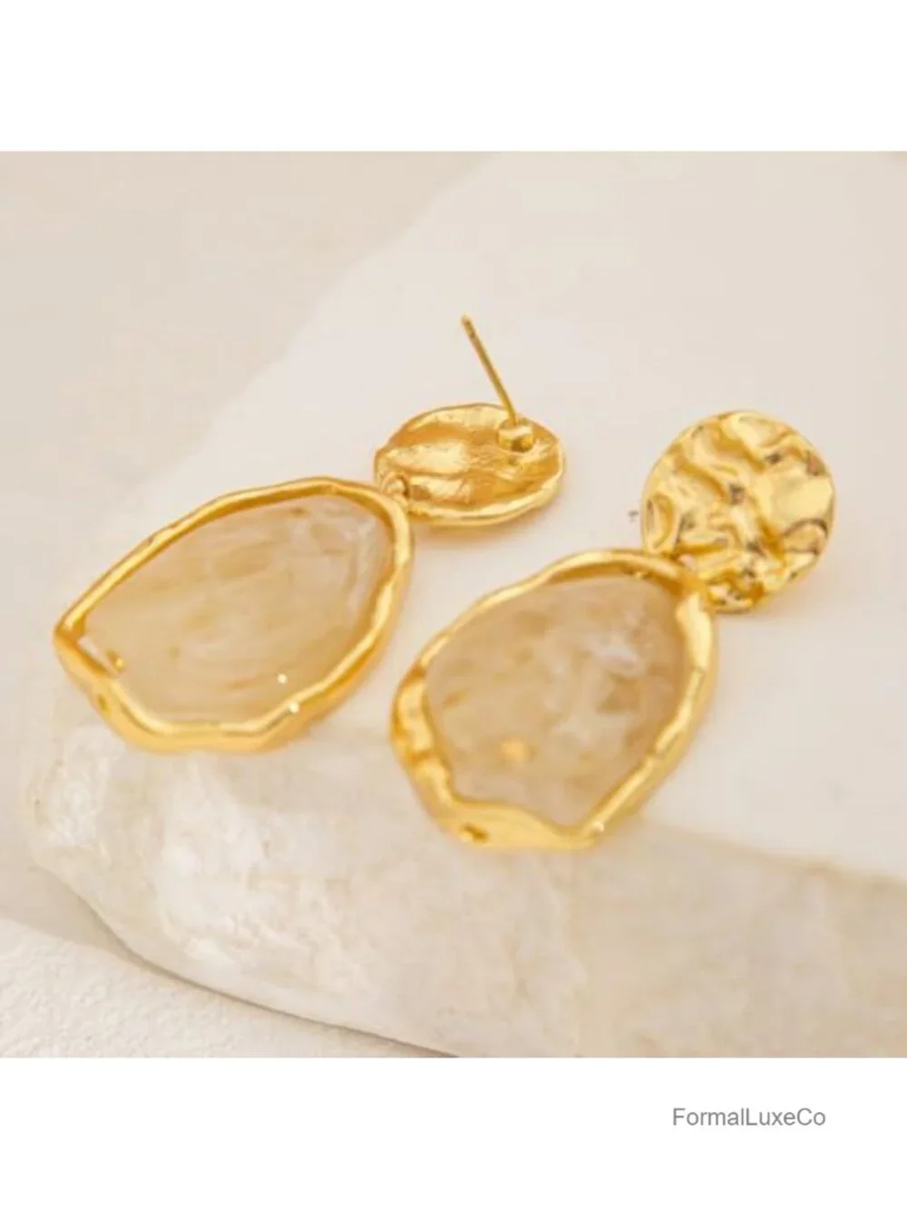 Chunky Crystal Statement Drop Dangle Earrings Vintage Hammered Textured